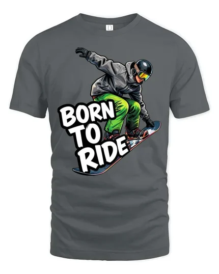 Born To Ride Snowboard Graphic T-Shirt Winter Sports Tee - gray t-shirt on white background