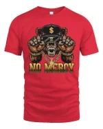 No Mercy Gangster Bear Skull Streetwear Graphic T-Shirt - red t-shirt on white background
