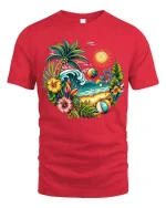 Tropical Beach Sunset Palm Tree Summer Vacation T-Shirt - red t-shirt on white background