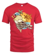 Skeleton Hand Ice Cream Summer Beach Sunset Graphic T-Shirt - red t-shirt on white background