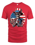 Patriotic Skeleton Uncle Sam 4th of July Graphic T-Shirt - red t-shirt on white background
