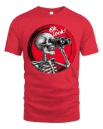 Oh Look Skeleton Binoculars Funny Sarcastic Graphic T-Shirt - red t-shirt on white background