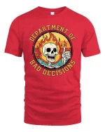 Department of Bad Decisions Funny Skeleton Graphic T-Shirt - red t-shirt on white background