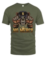 No Mercy Gangster Bear Skull Streetwear Graphic T-Shirt - military green t-shirt on white background