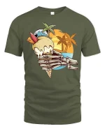 Skeleton Hand Ice Cream Summer Beach Sunset Graphic T-Shirt - military green t-shirt on white background
