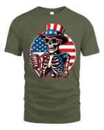 Patriotic Skeleton Uncle Sam 4th of July Graphic T-Shirt - military green t-shirt on white background