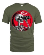 Oh Look Skeleton Binoculars Funny Sarcastic Graphic T-Shirt - military green t-shirt on white background