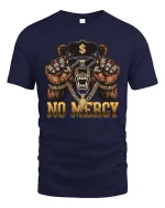 No Mercy Gangster Bear Skull Streetwear Graphic T-Shirt - navy t-shirt on white background
