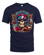 Hippie Skull Jam Band Psychedelic Music Graphic T-Shirt - navy t-shirt on white background