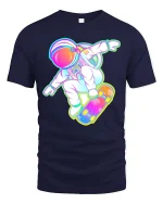 Astronaut Skateboard Neon Space Skater Graphic T-Shirt - navy t-shirt on white background