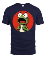 Funny Shocked Frog Cartoon Reaction Meme Graphic T-Shirt - navy t-shirt on white background