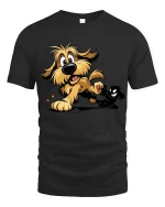 Funny Cartoon Dog Shadow Fight T-Shirt Cute Comic Graphic Tee - black t-shirt on white background