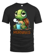 Funny Morning Turtle Coffee T-Shirt Cute Lazy Mood Tee - black t-shirt on white background