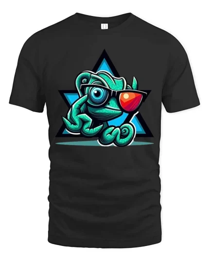 Cool Chameleon Sunglasses T-Shirt Funny Lizard Graphic Tee - black t-shirt on white background