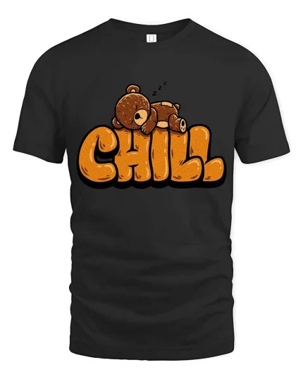 Chill Sleeping Bear T-Shirt Cute Relaxing Mood Graphic Tee - black t-shirt on white background