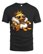 Cool King Duck Boombox T-Shirt Funny Hip Hop Cartoon Tee - black t-shirt on white background