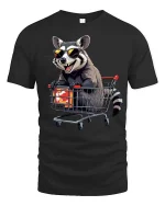 Cool Raccoon Shopping Cart T-Shirt Funny Trash Panda Tee - black t-shirt on white background