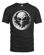 Alien Moon Graphic T-Shirt Cosmic UFO Space Sci-Fi Tee - black t-shirt on white background