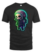 Neon Skull Astronaut T-Shirt Cute Space Sci-Fi Graphic Tee - black t-shirt on white background