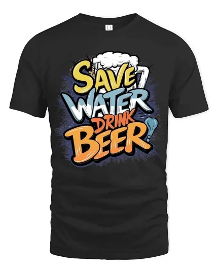 Save Water Drink Beer Funny T-Shirt Beer Lover Party Tee - black t-shirt on white background