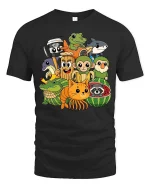 Cute Animal Friends Cartoon T-Shirt Funny Kids Style Graphic Tee - black t-shirt on white background