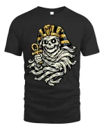 Pharaoh Skull Mummy T-Shirt Egyptian Horror Graphic Tee - black t-shirt on white background