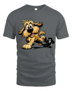 Funny Cartoon Dog Shadow Fight T-Shirt Cute Comic Graphic Tee - gray t-shirt on white background