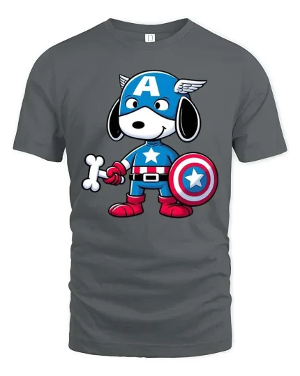 Superhero Dog Cartoon T-Shirt Funny Comic Hero Pup Tee - gray t-shirt on white background