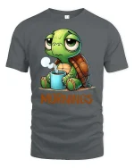Funny Morning Turtle Coffee T-Shirt Cute Lazy Mood Tee - gray t-shirt on white background