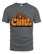 Chill Sleeping Bear T-Shirt Cute Relaxing Mood Graphic Tee - gray t-shirt on white background
