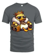Cool King Duck Boombox T-Shirt Funny Hip Hop Cartoon Tee - gray t-shirt on white background