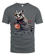 Cool Raccoon Shopping Cart T-Shirt Funny Trash Panda Tee - gray t-shirt on white background