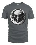 Alien Moon Graphic T-Shirt Cosmic UFO Space Sci-Fi Tee - gray t-shirt on white background
