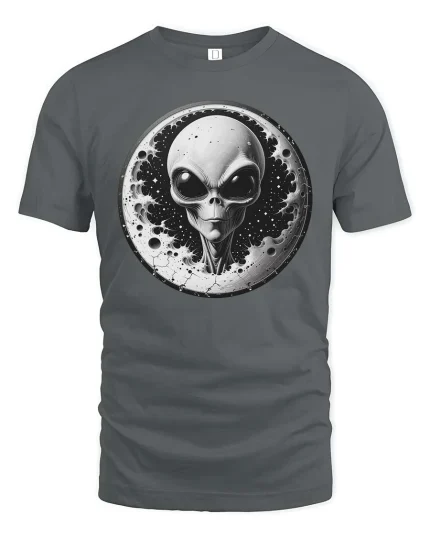 Alien Moon Graphic T-Shirt Cosmic UFO Space Sci-Fi Tee - gray t-shirt on white background
