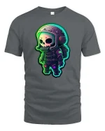 Neon Skull Astronaut T-Shirt Cute Space Sci-Fi Graphic Tee - gray t-shirt on white background