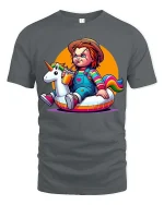 Cute Horror Doll Unicorn Float T-Shirt Funny Dark Humor Tee - gray t-shirt on white background