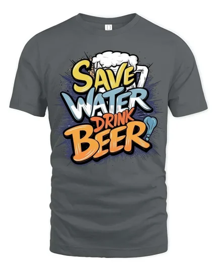 Save Water Drink Beer Funny T-Shirt Beer Lover Party Tee - gray t-shirt on white background