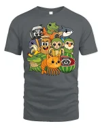 Cute Animal Friends Cartoon T-Shirt Funny Kids Style Graphic Tee - gray t-shirt on white background