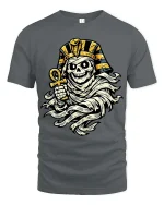 Pharaoh Skull Mummy T-Shirt Egyptian Horror Graphic Tee - gray t-shirt on white background