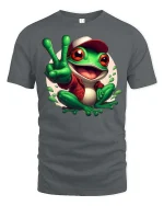 Peace Frog Cartoon T-Shirt Funny Cute Amphibian Graphic Tee - gray t-shirt on white background