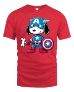 Superhero Dog Cartoon T-Shirt Funny Comic Hero Pup Tee - red t-shirt on white background