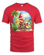 Tropical Beach Vacation T-Shirt Summer Surf Paradise Graphic Tee - red t-shirt on white background