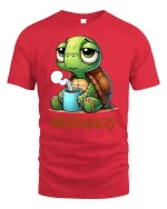 Funny Morning Turtle Coffee T-Shirt Cute Lazy Mood Tee - red t-shirt on white background