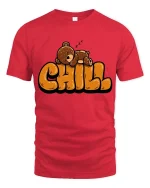 Chill Sleeping Bear T-Shirt Cute Relaxing Mood Graphic Tee - red t-shirt on white background