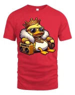 Cool King Duck Boombox T-Shirt Funny Hip Hop Cartoon Tee - red t-shirt on white background