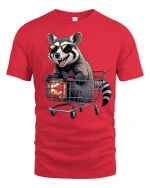 Cool Raccoon Shopping Cart T-Shirt Funny Trash Panda Tee - red t-shirt on white background