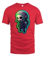 Neon Skull Astronaut T-Shirt Cute Space Sci-Fi Graphic Tee - red t-shirt on white background