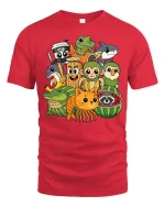 Cute Animal Friends Cartoon T-Shirt Funny Kids Style Graphic Tee - red t-shirt on white background