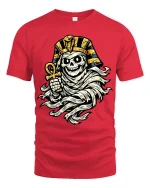 Pharaoh Skull Mummy T-Shirt Egyptian Horror Graphic Tee - red t-shirt on white background