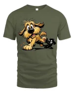Funny Cartoon Dog Shadow Fight T-Shirt Cute Comic Graphic Tee - military green t-shirt on white background